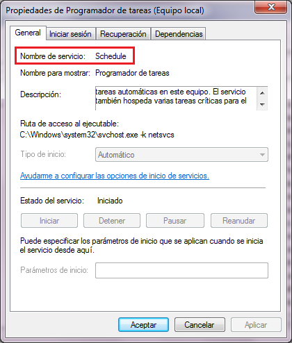 SO Windows - Propiedades de servicio