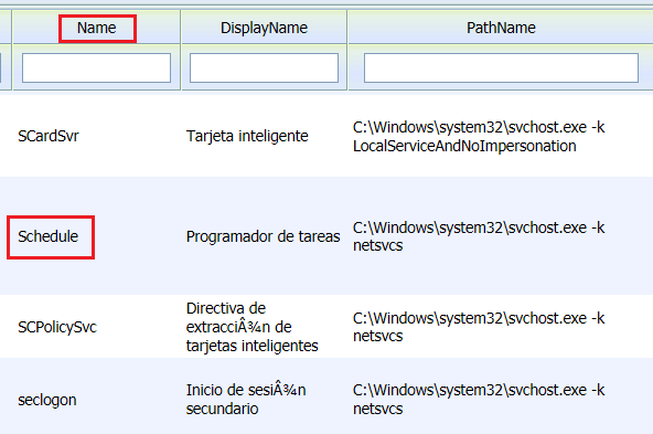 Detalle aplicacion CNM de Estado de servicios WMI